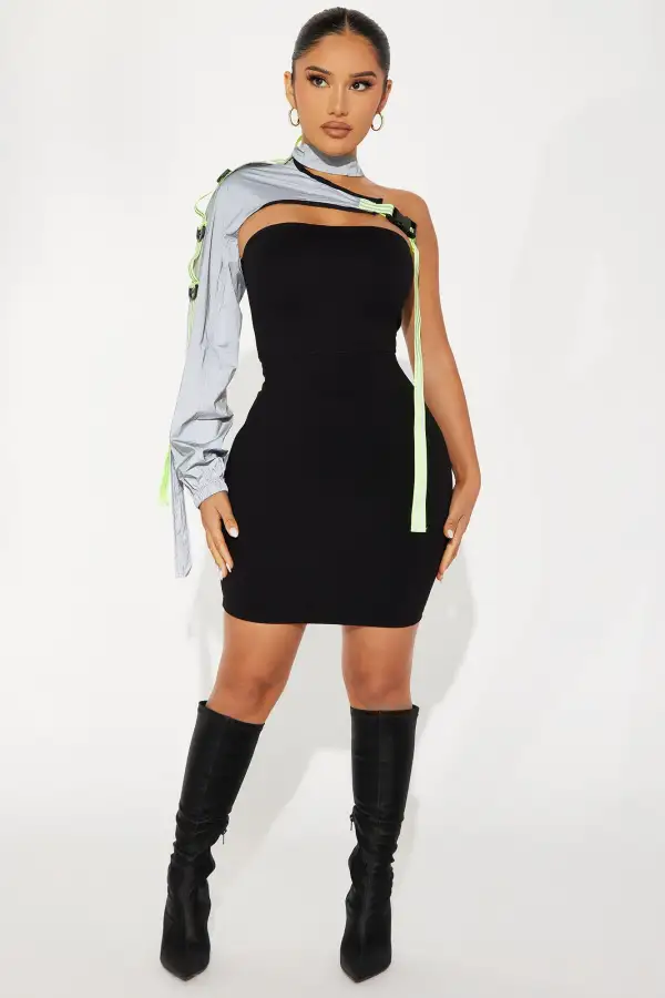 Willow Reflective Mini Dress - Black