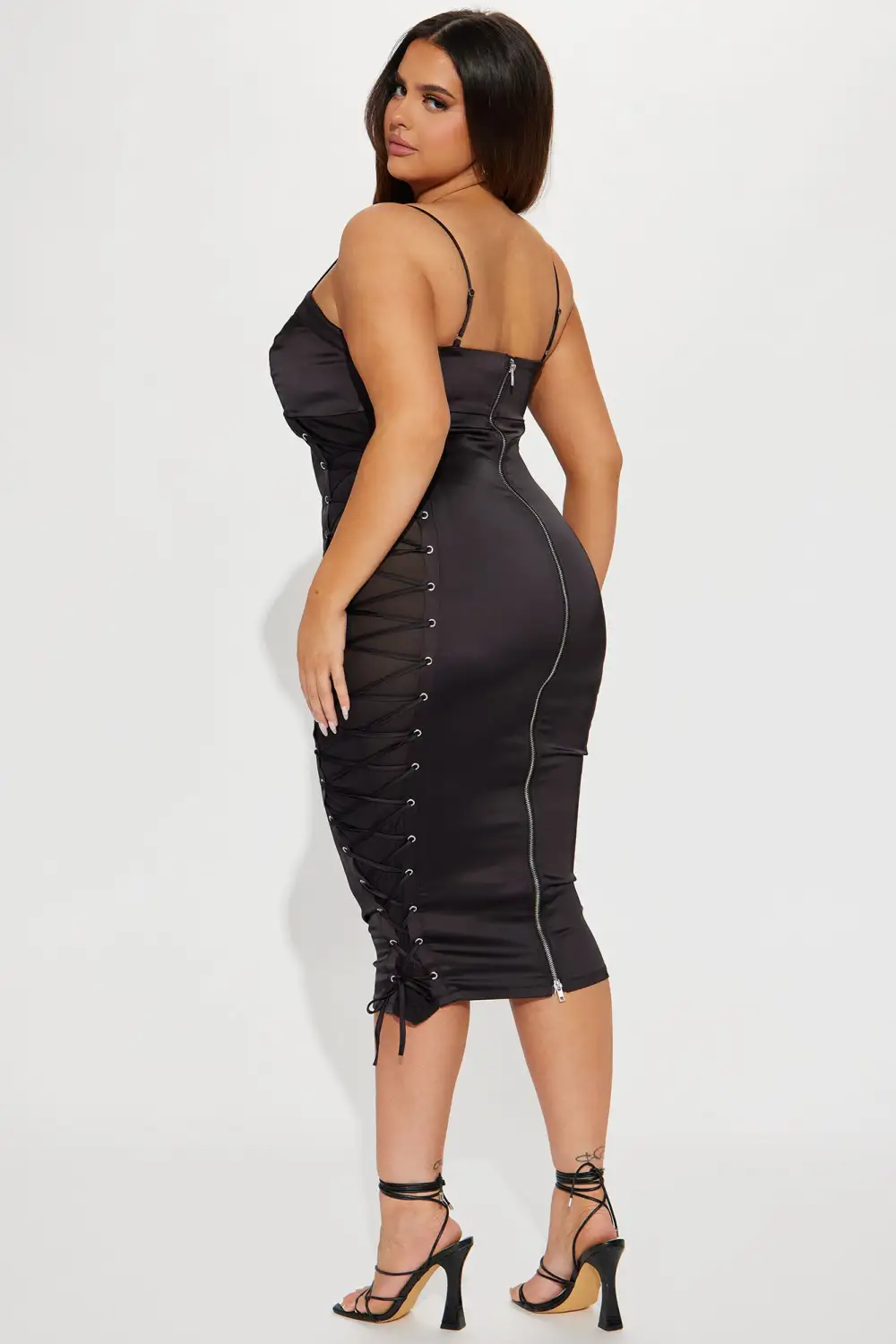 Jeannie Satin Midi Dress - Black