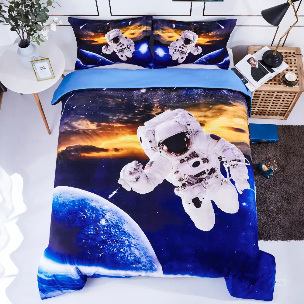 3D Print Duvet Cover Set Astronaut Pattern with Zipper Closure - Machine Washable