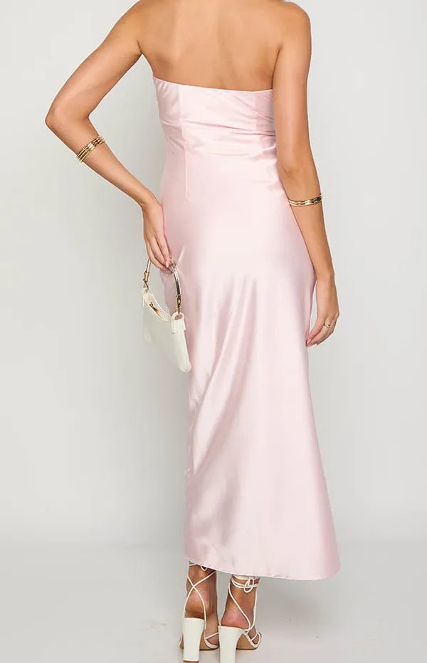 Modern Satin Strapless Maxi Dress