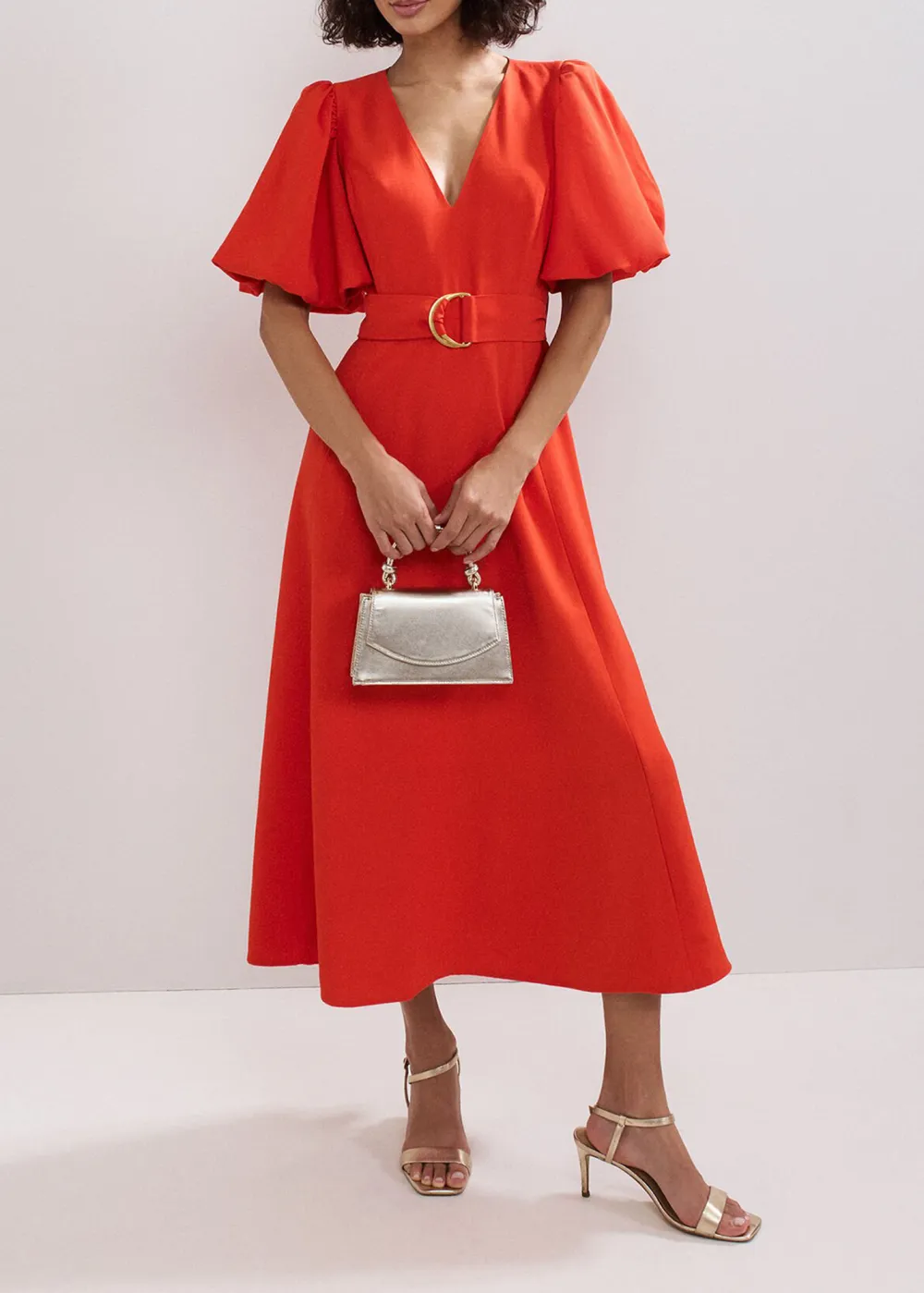 Relaxed Casual Puff Sleeve V-Neck Dress