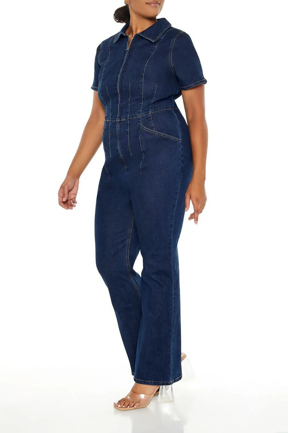 Plus Size Denim Zip-Up Jumpsuit