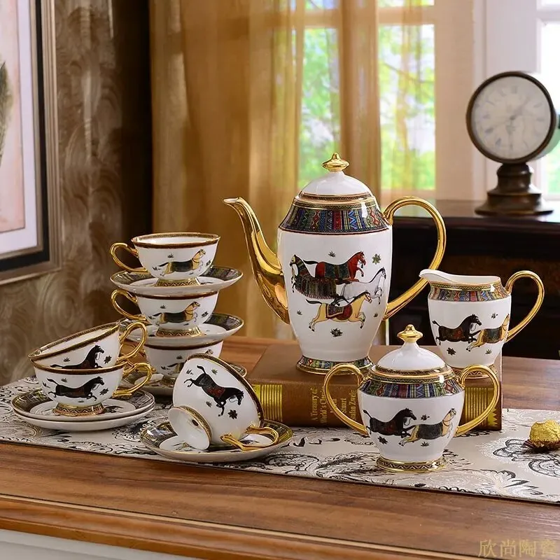 58 Pieces Deluxe War Horse Ceramic Tableware Coffee Set