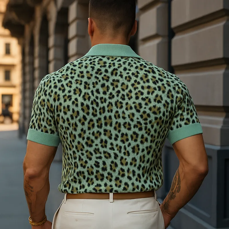 Weekend Short Sleeve Collared Knit Animal Print Shirt