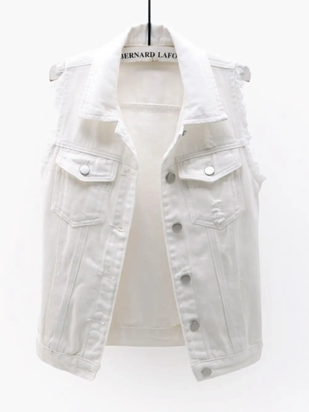 Button-down Raw-hem Sleeveless Denim Jacket