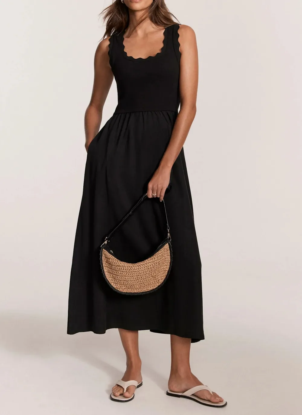 Casual Style Scallop Trim Midi Dress