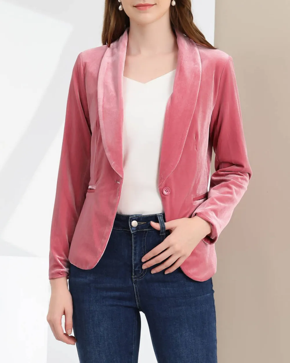 Shawl Collar One Button Velvet Blazer
