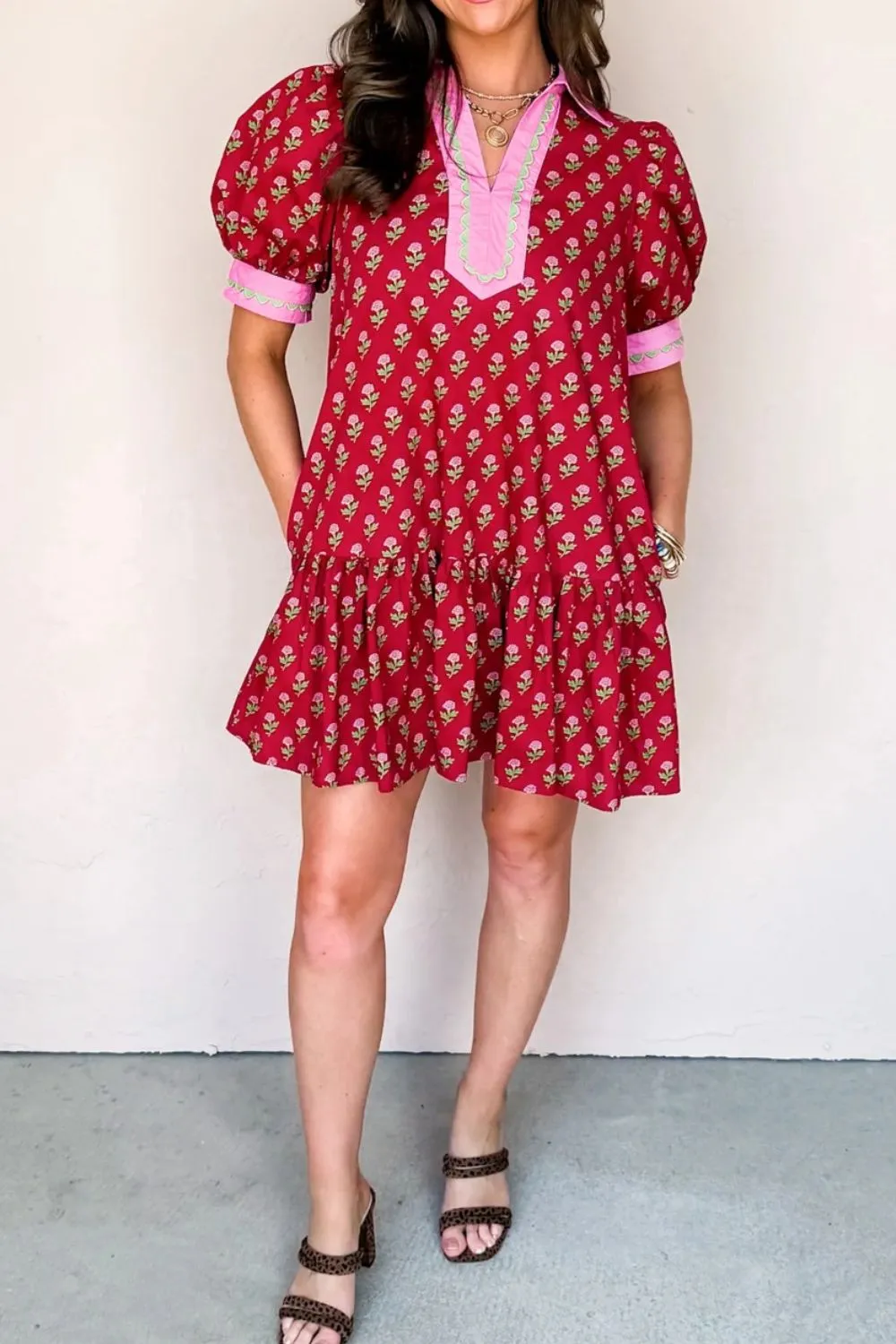 Polished Detail Floral Printed Ruffle Mini Dress