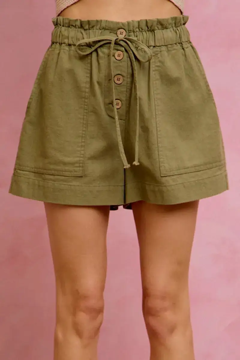 Paper Bag Patch Pocket Drawstring Twill Shorts