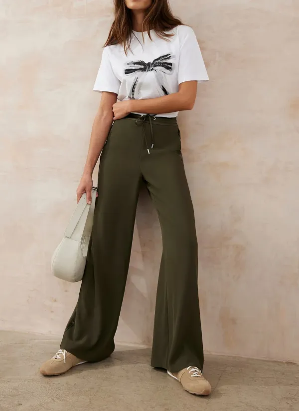 Casual Style Khaki Side Stripe Wide Trousers