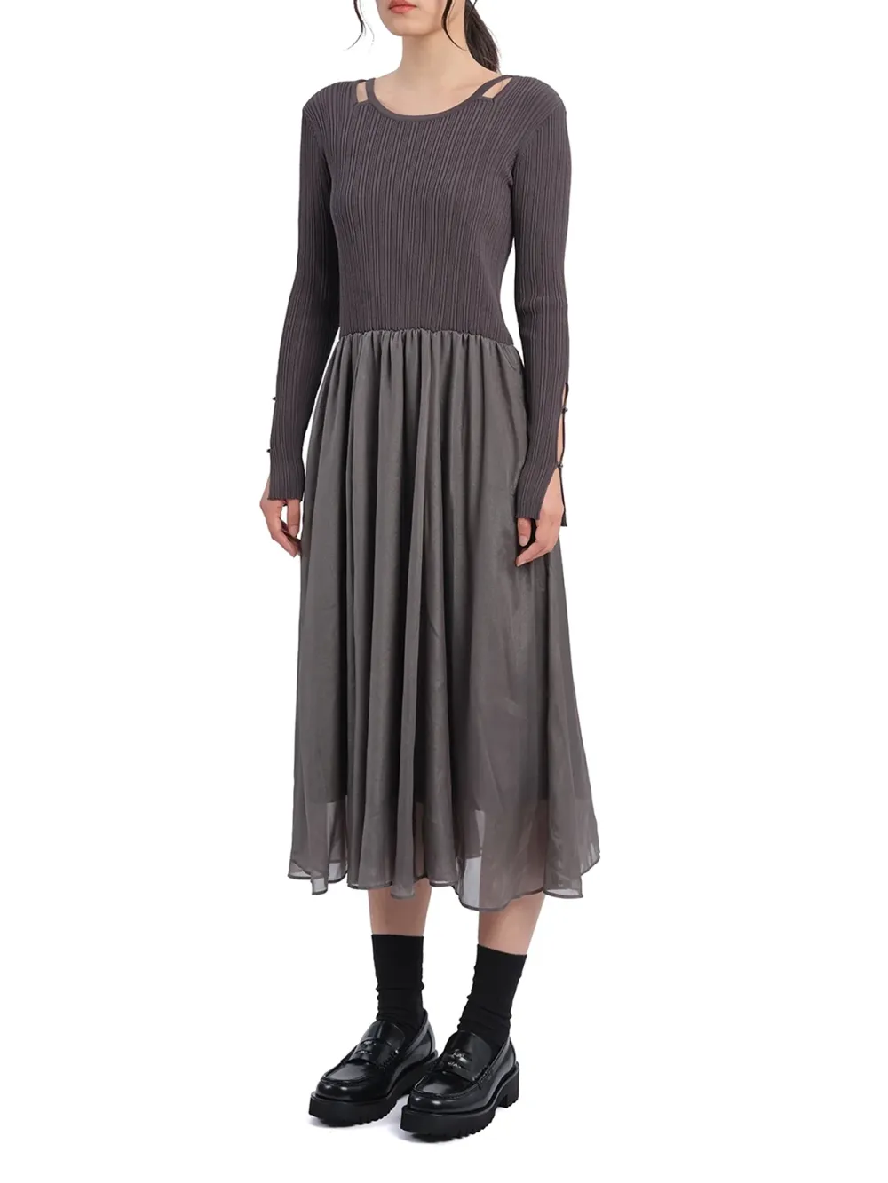 Cut - Out Shoulder Grey Knit Dress
