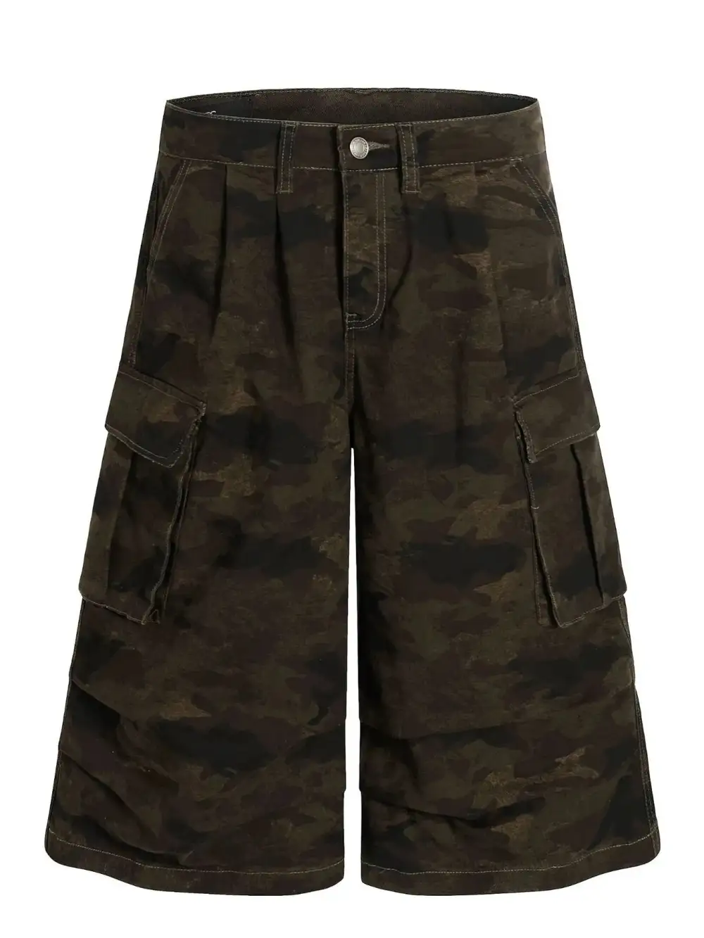Wide Leg Utility Cotton Blend Casual Shorts