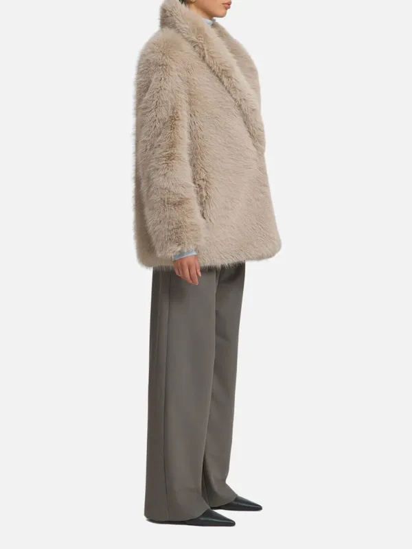 Fuzzy Lapel Long Sleeve Coat