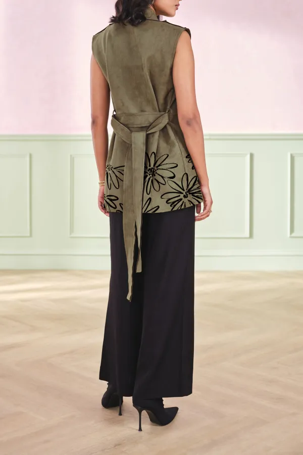 Olive Sleeveless Casual Style Outerwear