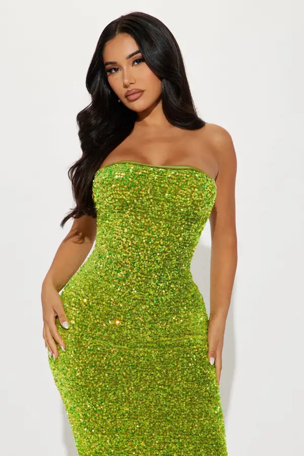 Dublin Sequin Midi Dress - Chartreuse