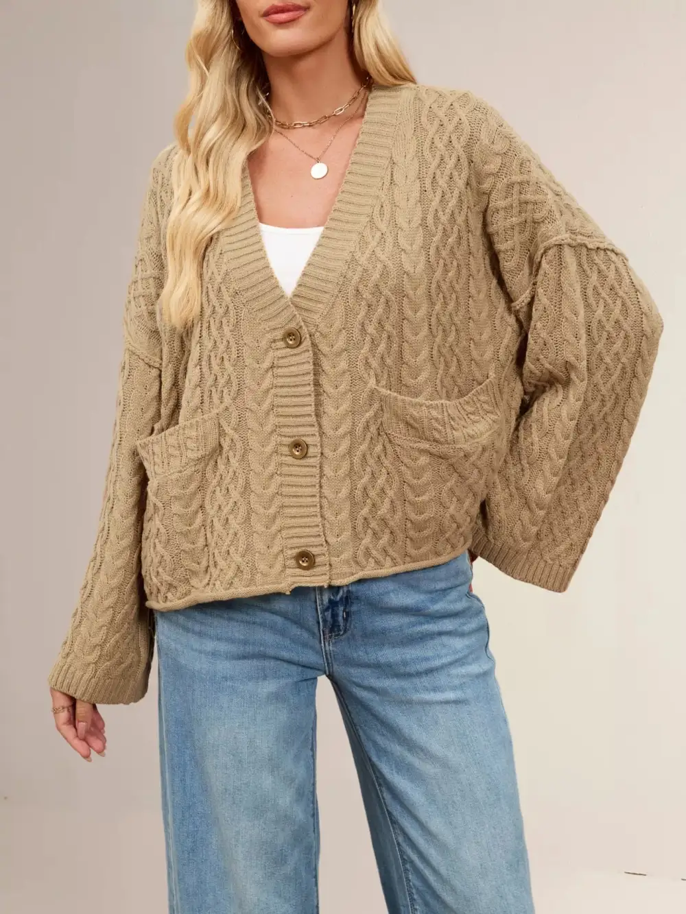 Cable Knit Button Down Cardigan