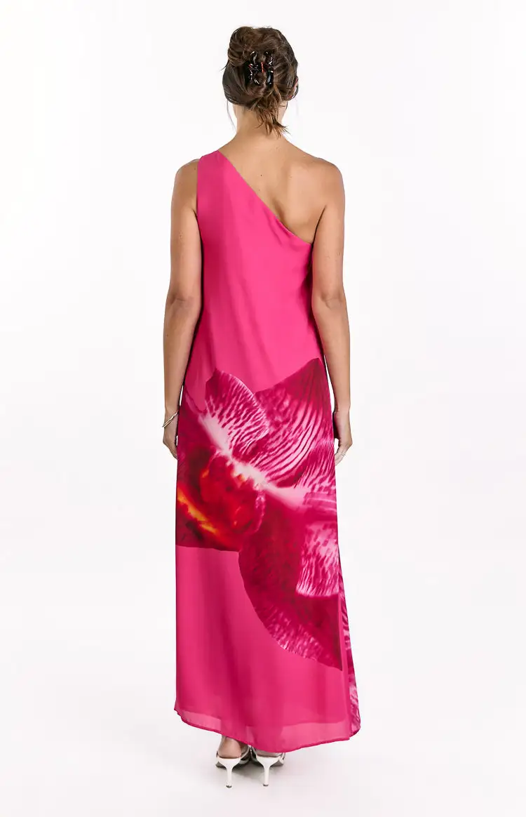 Floral One Shoulder Orchid Maxi Dress