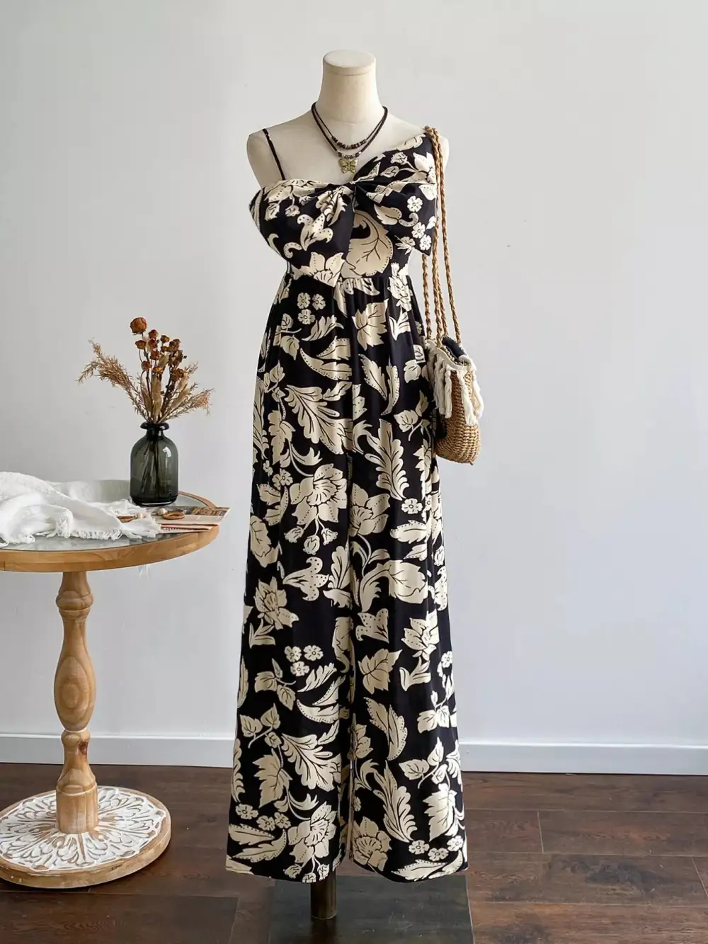 Floral Bowknot Wide Leg Jumpsuit