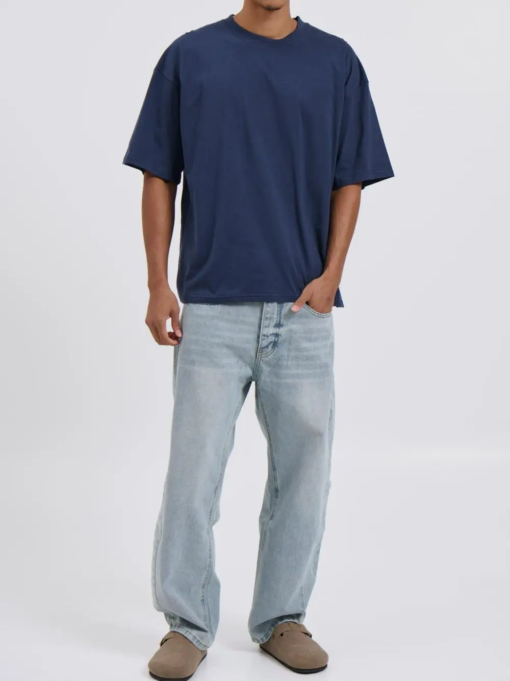 Simple Casual And Daily Silver Navy Tee