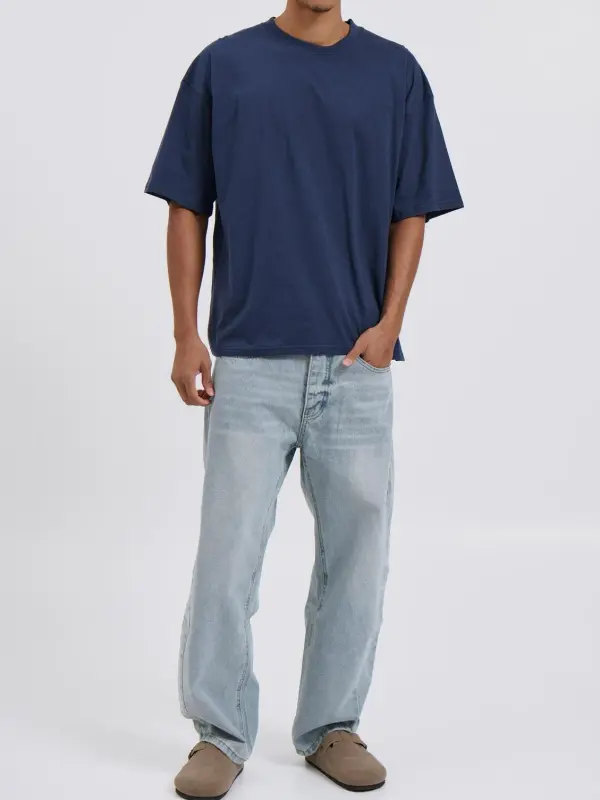Simple Casual And Daily Silver Navy Tee