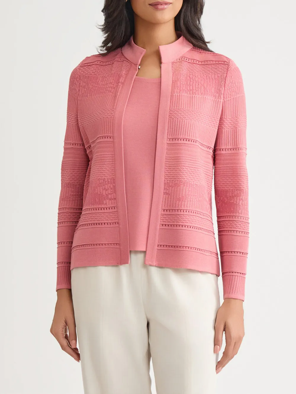 Solid Color Stand Up Collar Knitted Jacket
