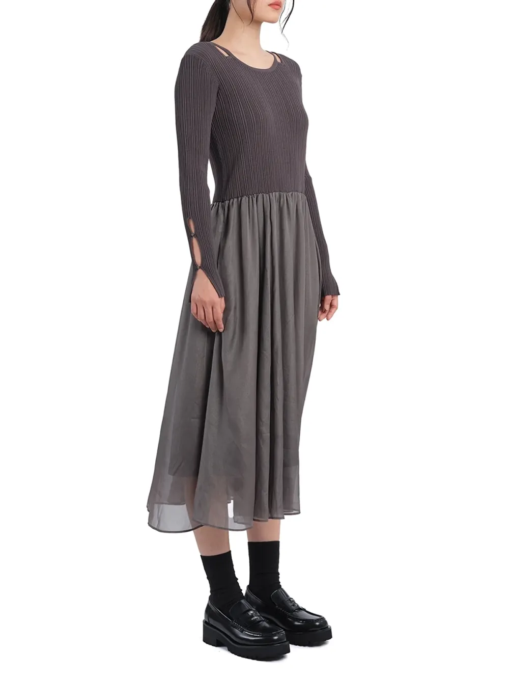 Cut - Out Shoulder Grey Knit Dress