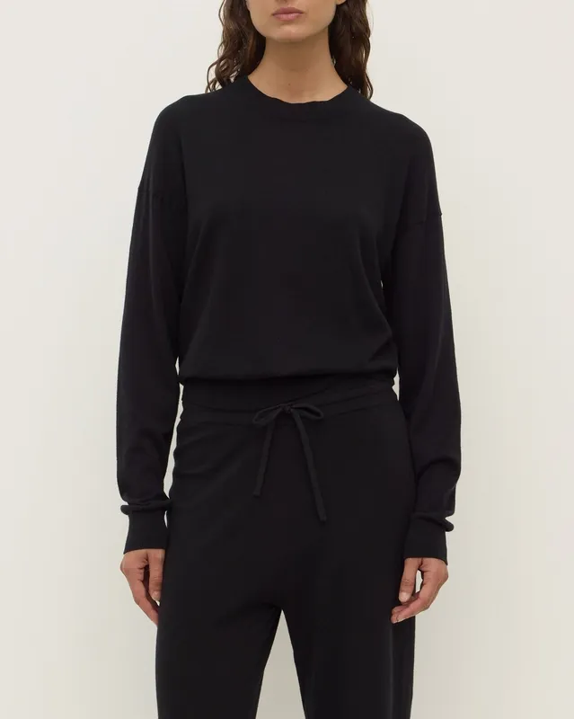 Black Cotton Cashmere Lounge Sweater