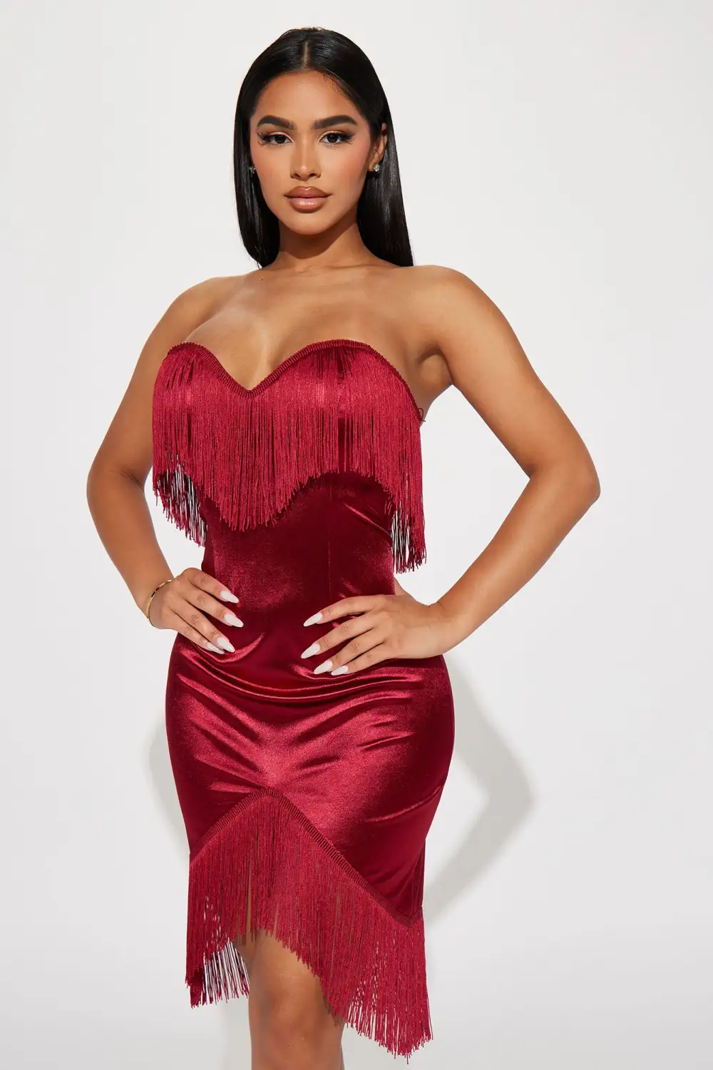 Fallyn Fringe Mini Dress - Wine