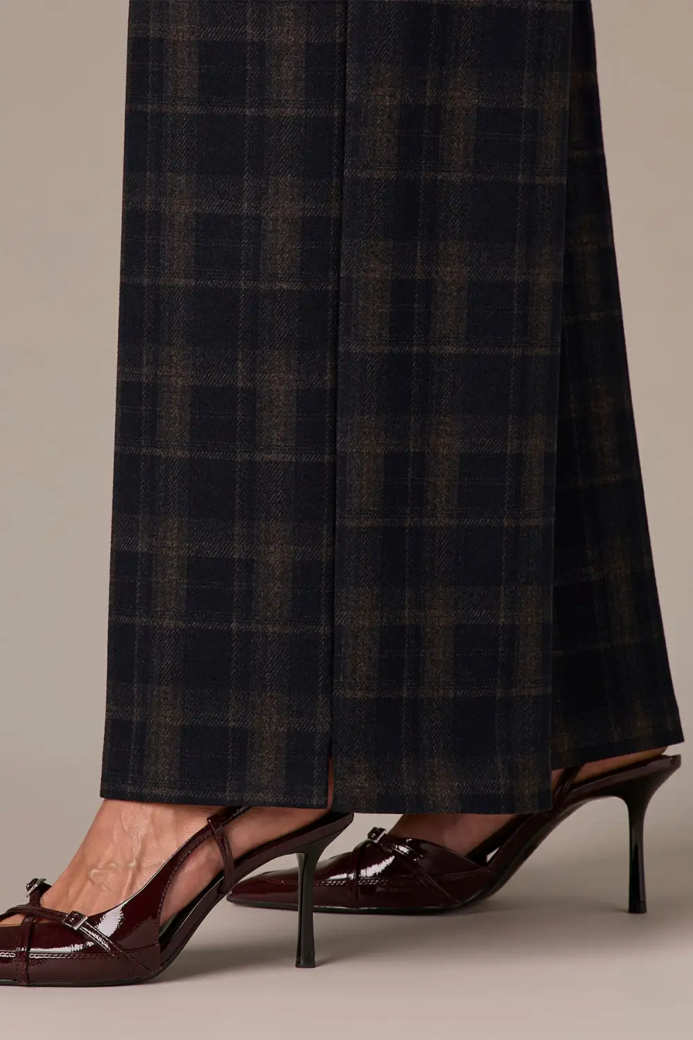 Petite Side Slit Plaid Wide Leg Pants