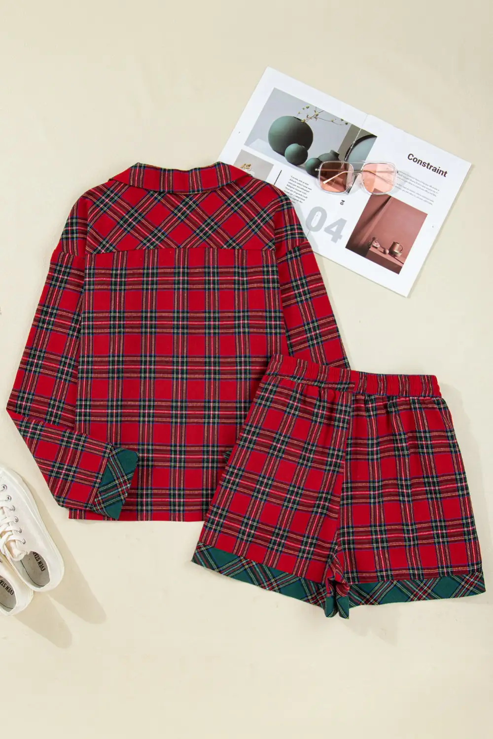 Soft Plaid Contrast Pajama Set