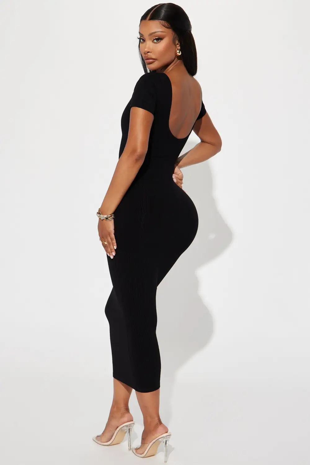 Veronica Snatched Midi Dress - Black