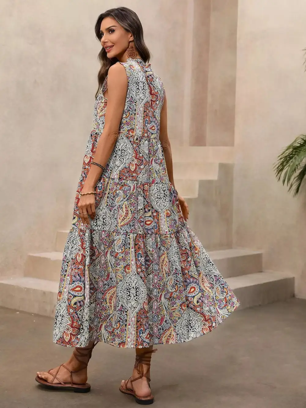 Paisley Print Sleeveless Midi Dress