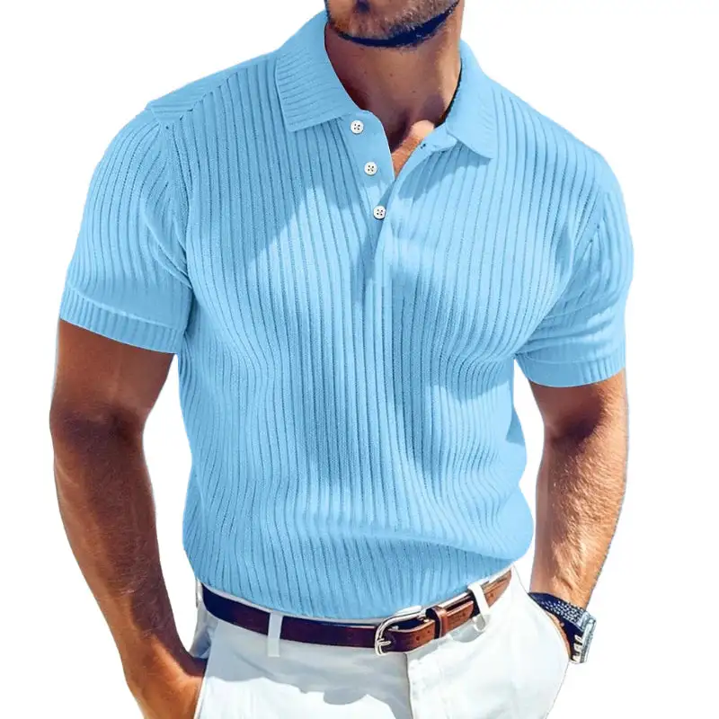 Textured Short Sleeve Collared Knit Shirt