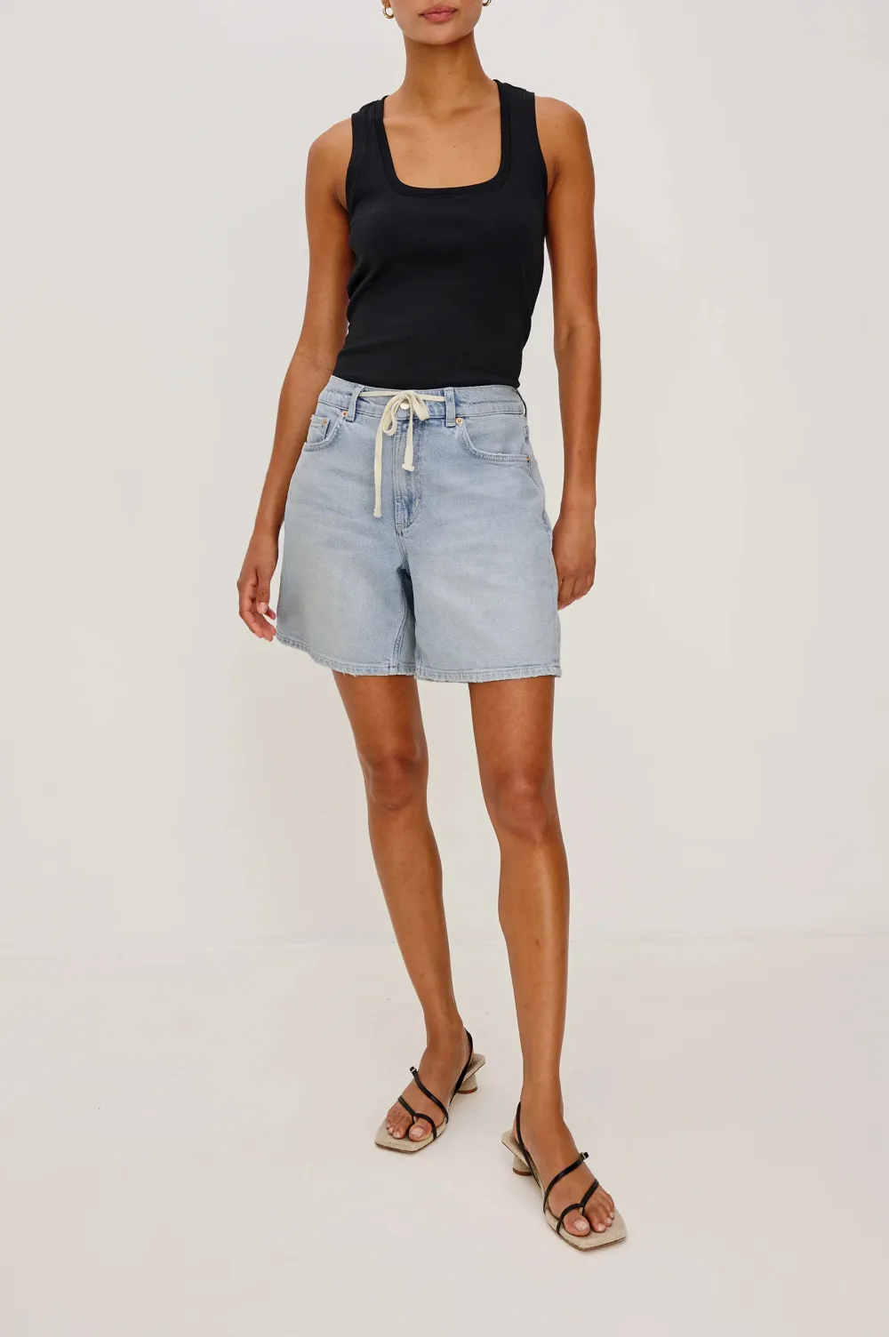 Rip-Stitched Water-Washed Denim Fringed Shorts