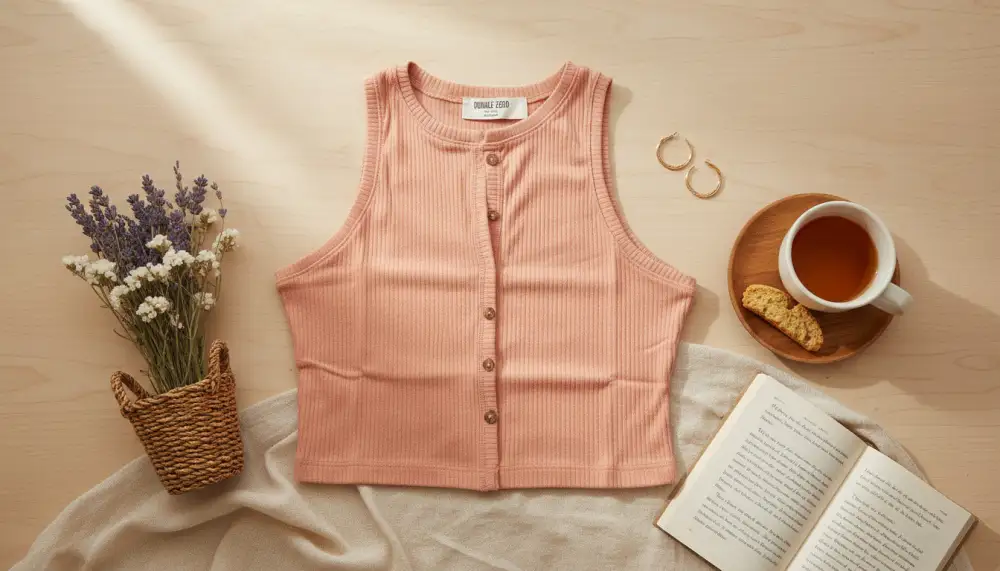 Button Front Sleeveless Crop Shirt