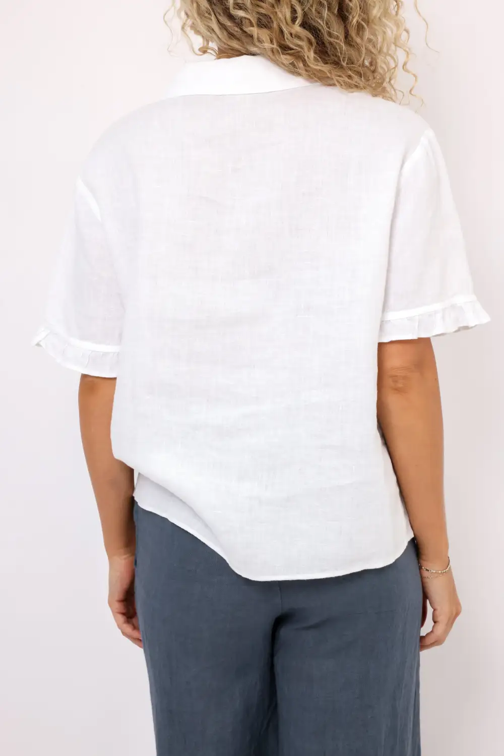 Button Ruffle Short Sleeve Top