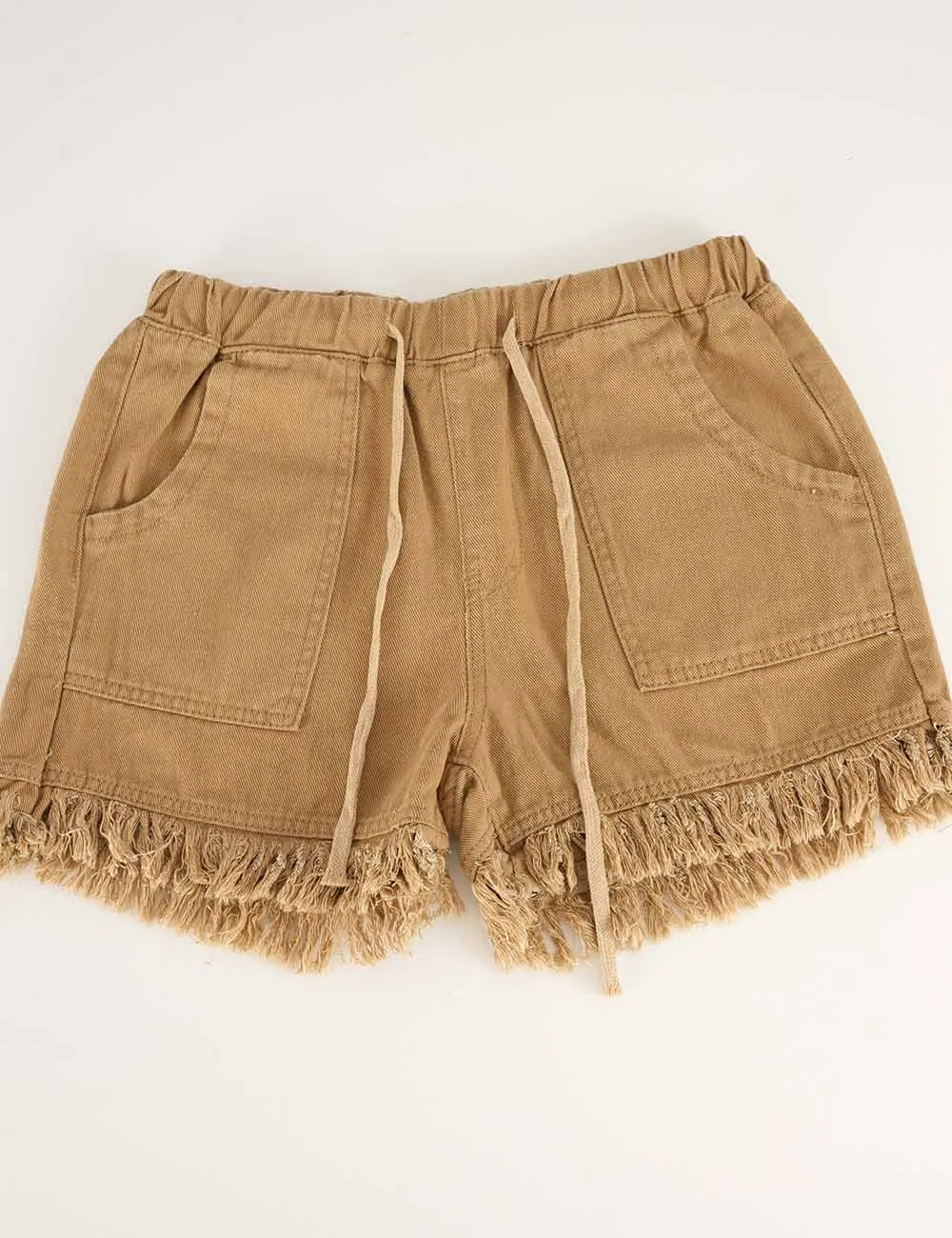 Drawstring Waist Frayed Hem Denim Shorts