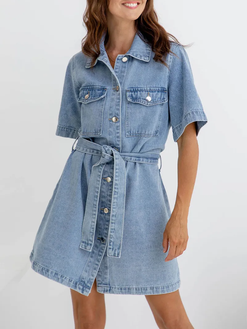 Denim Mini Dress - Light Wash