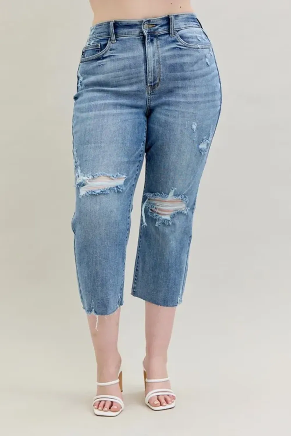 Ripped Deckle Edge Slim-Fit Raw Hem BlueTrousers