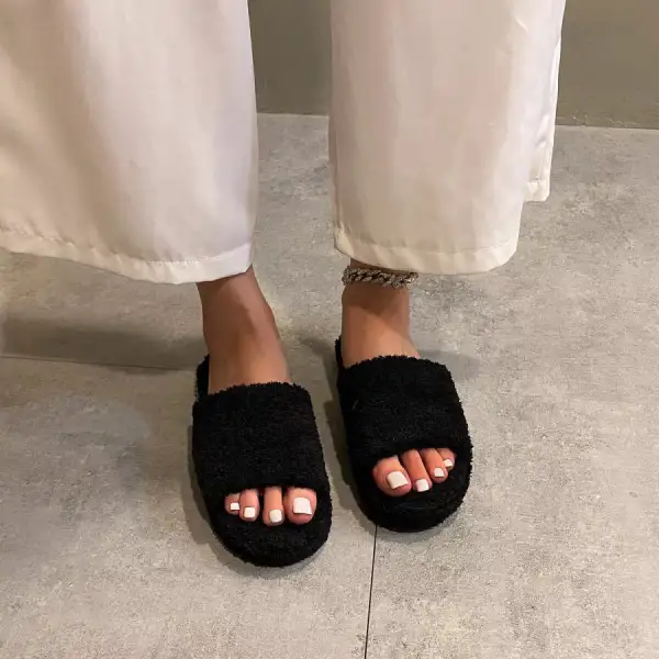 Textured Open Toe Platform Slippers