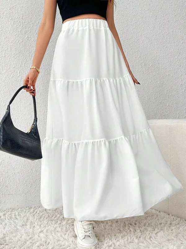Women's Tiered Layer Ruffle Hem Loose Maxi Skirt