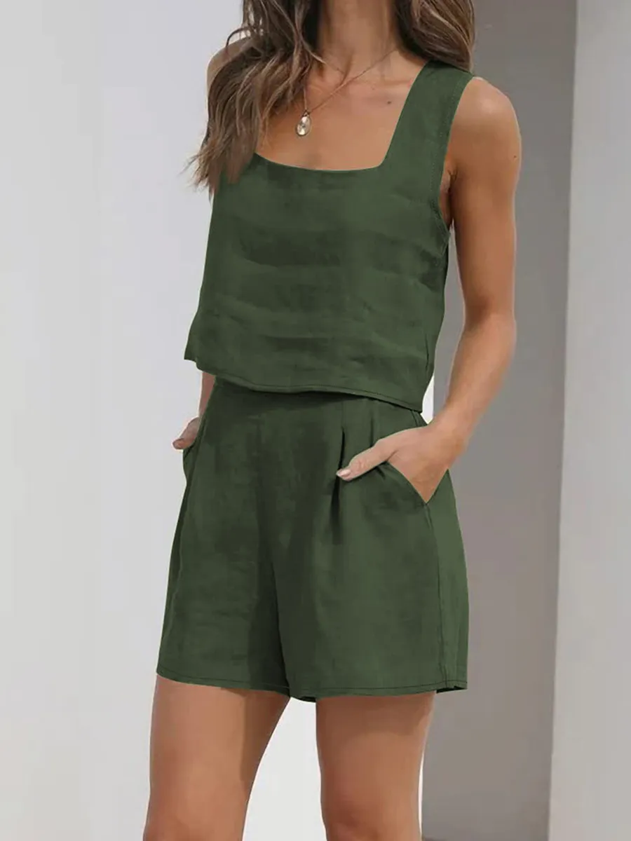 Women's Square Neck Sleeveless Top Casual Set