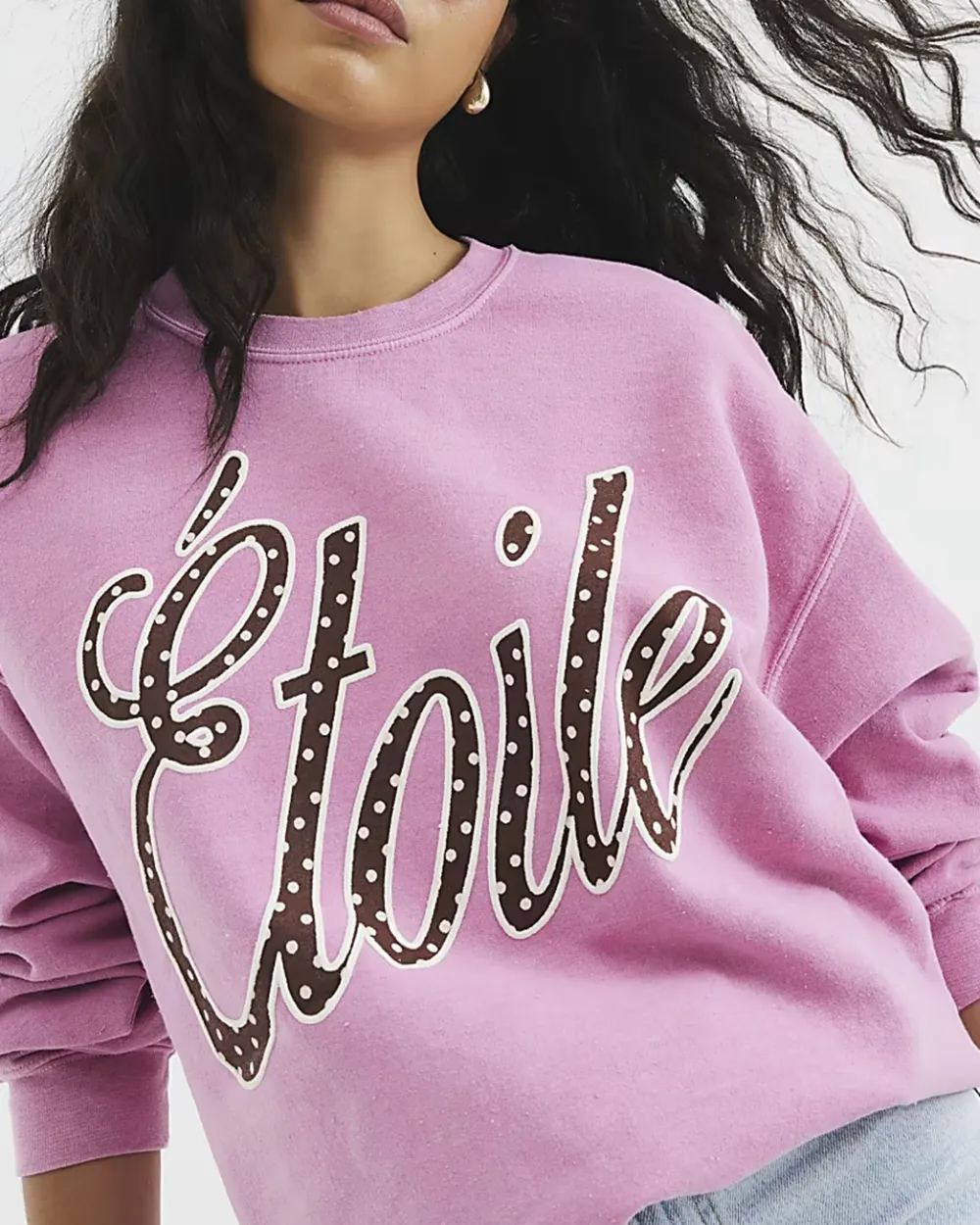 Pink Round Neck Letter Print Women's Sweatshirts