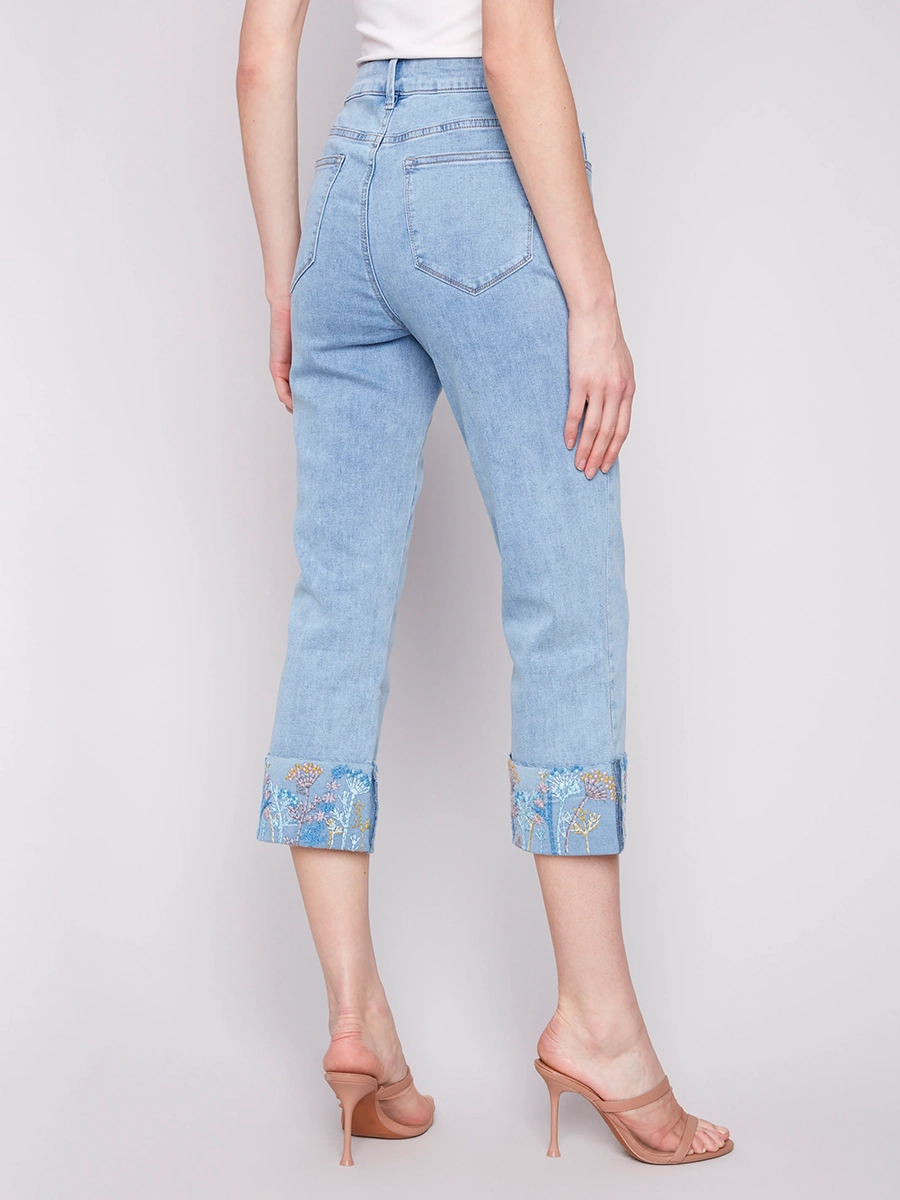 Straight-Leg Wrinkle-Free Cotton Light Blue Jeans