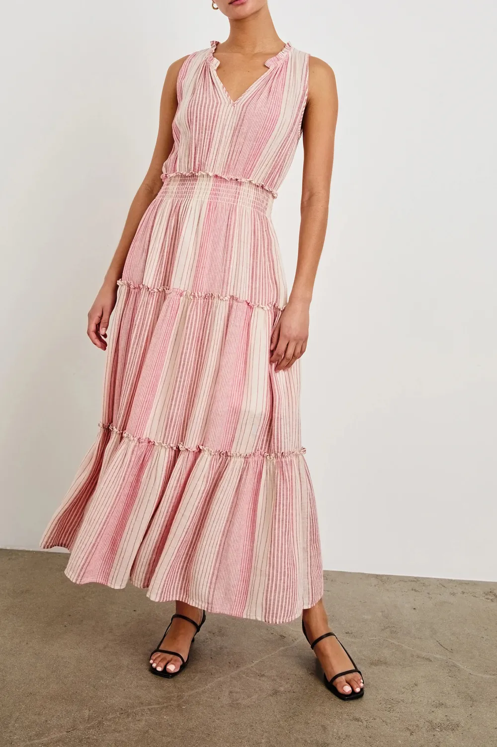 Cotton And Linen Blended Striped Dress