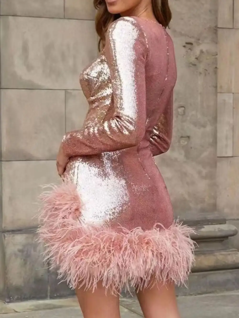 Gathered Detail Sequin Mini Dress