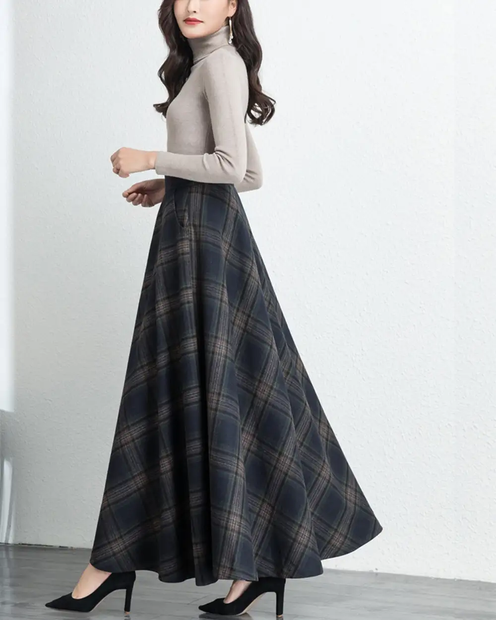 Plaid Wool Maxi Skirt
