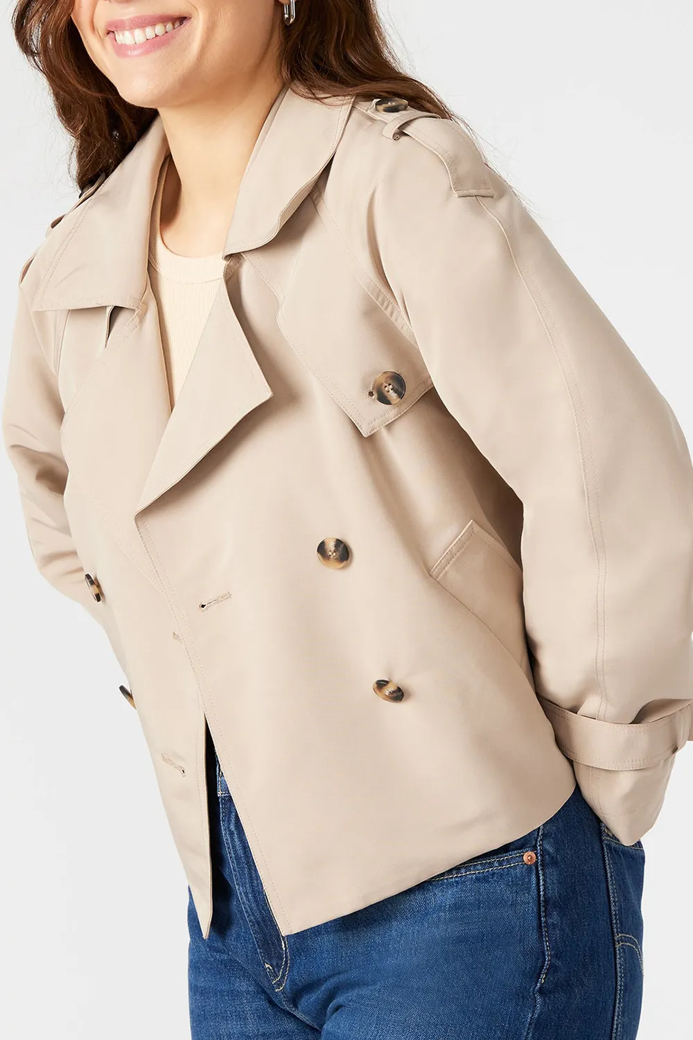 CROPPED TRENCH JACKET LIGHT GREEN