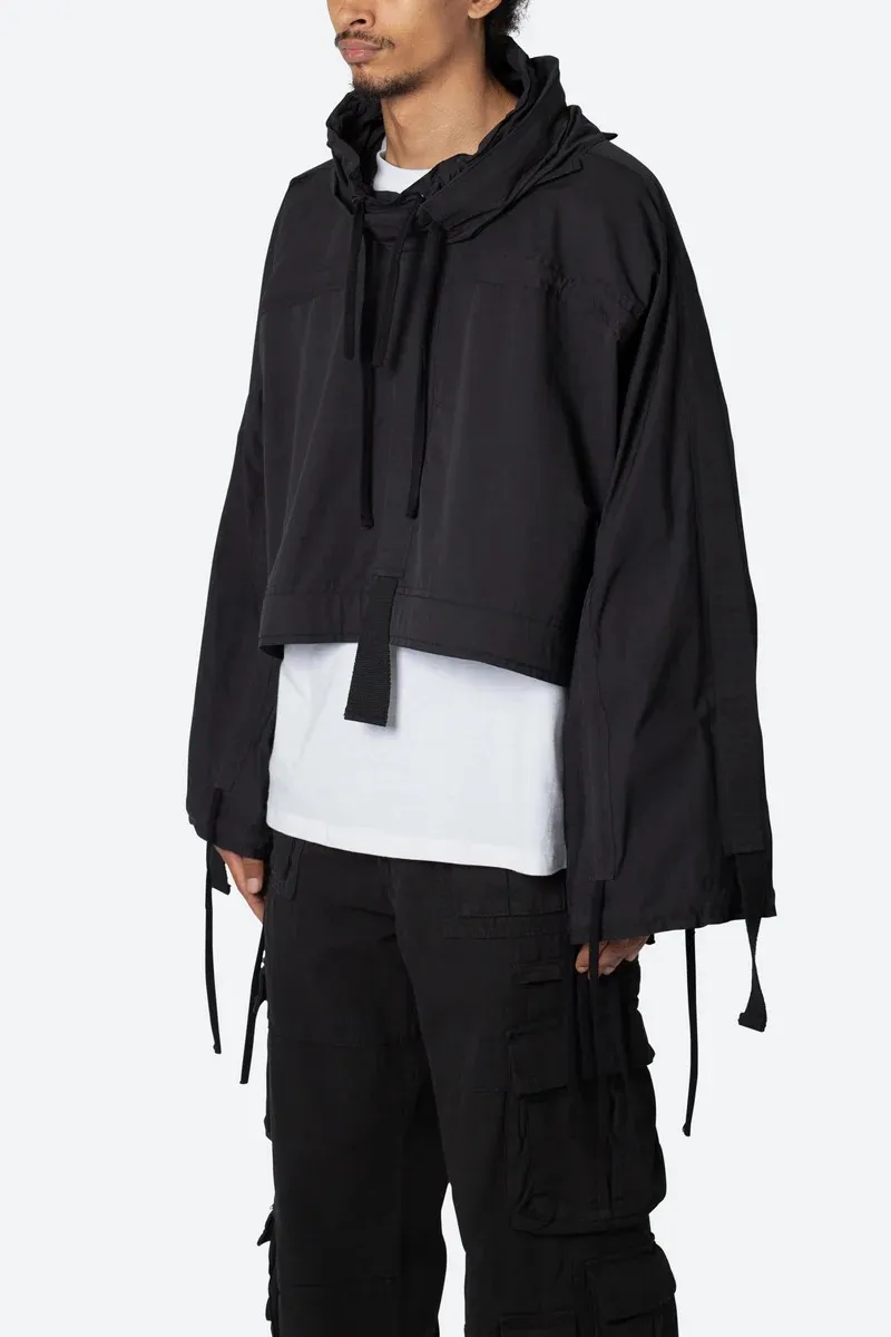 JET BLACK CROP STYLE HOODED JACKET