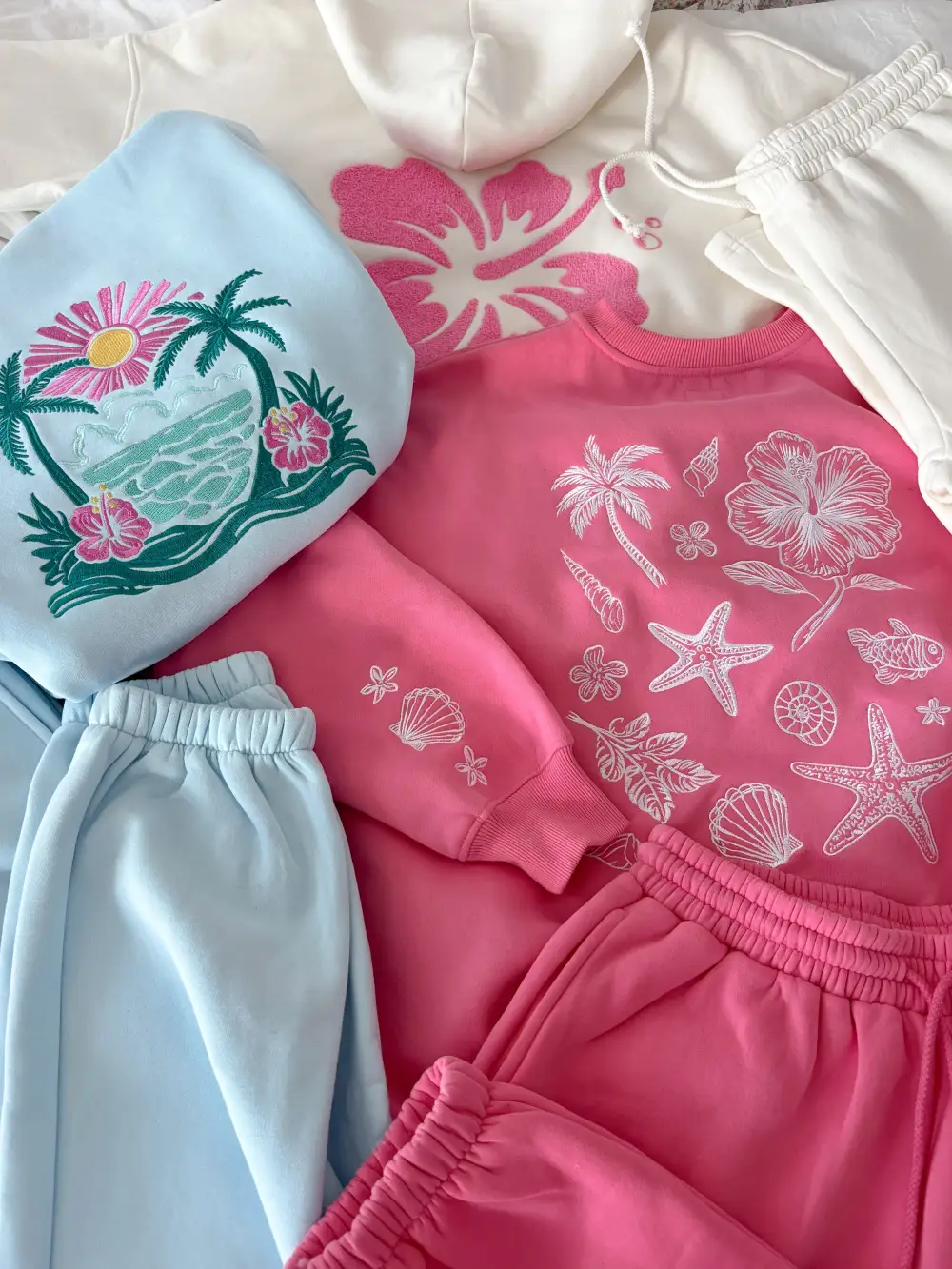 Icy Hibiscus Flower Beach Babe Embroider Hoodie